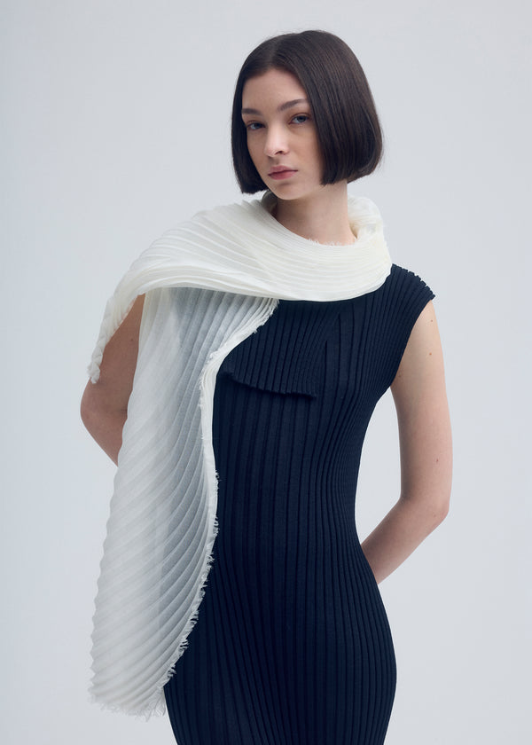 SILK WOOL PLEATS STOLE Stole Frost White